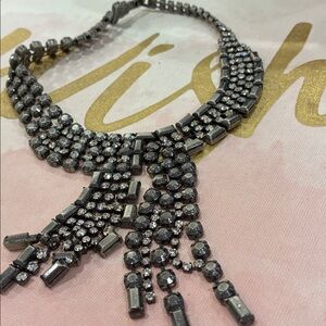 Elegant Silver Tone Prong Set Rhinestone Statement Necklace
